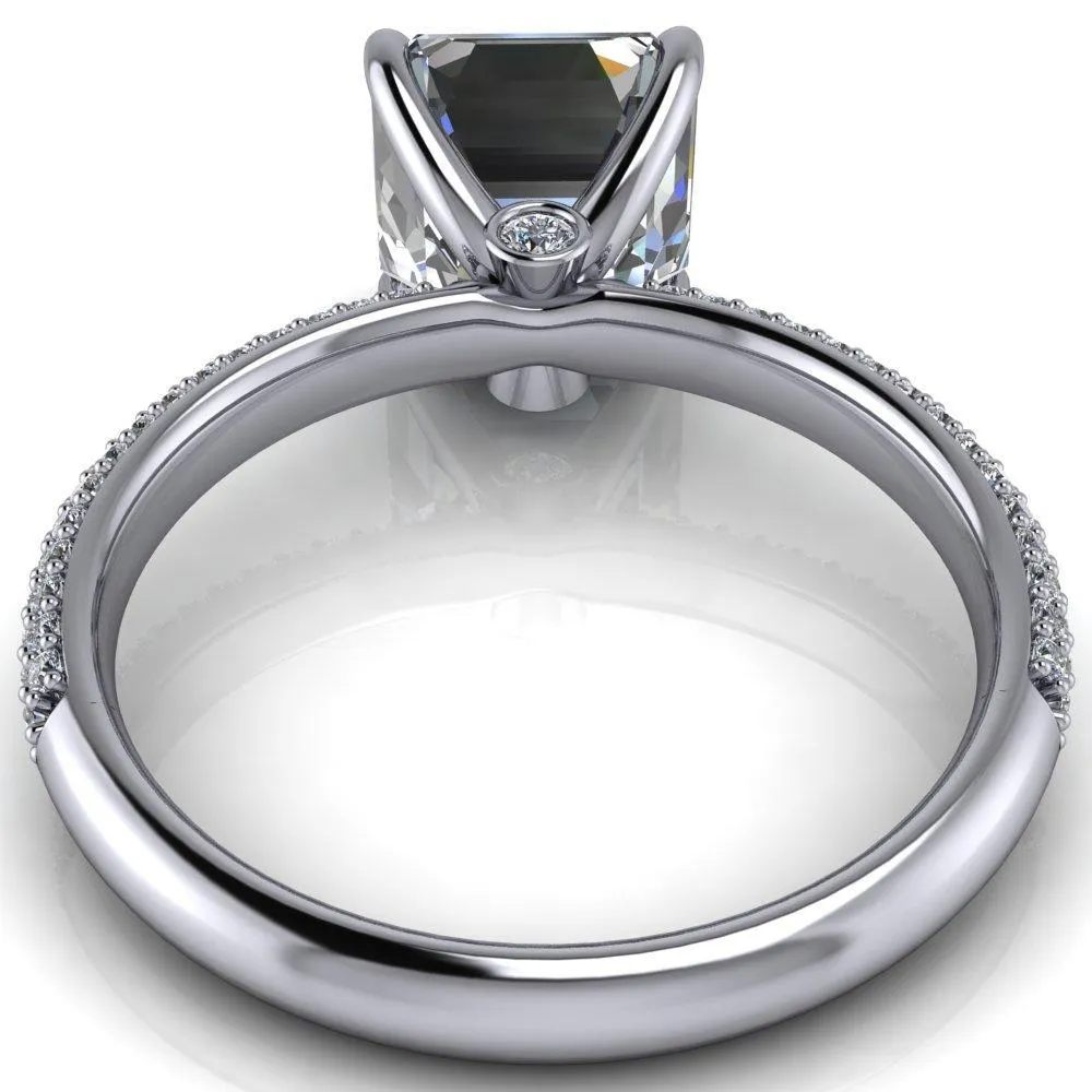 Moreaux Asscher Moissanite 4 Prong Half-Round Shank Engagement Ring