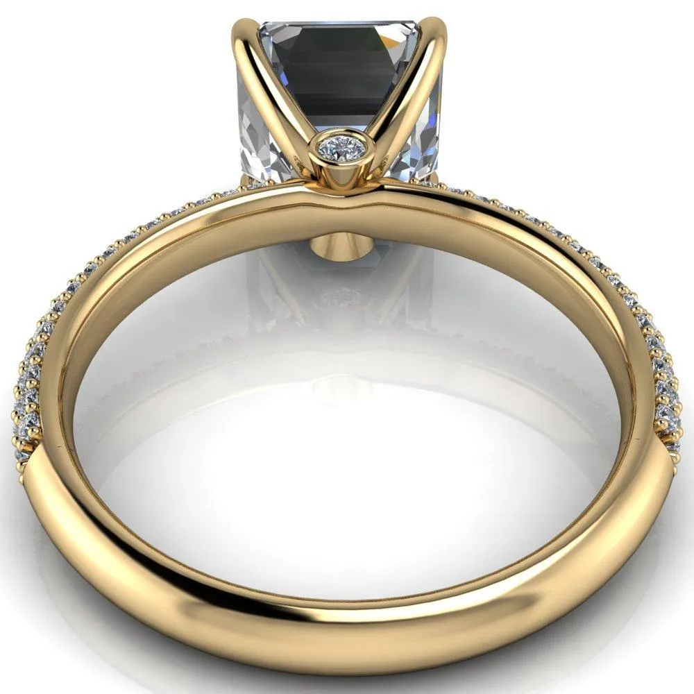 Moreaux Asscher Moissanite 4 Prong Half-Round Shank Engagement Ring