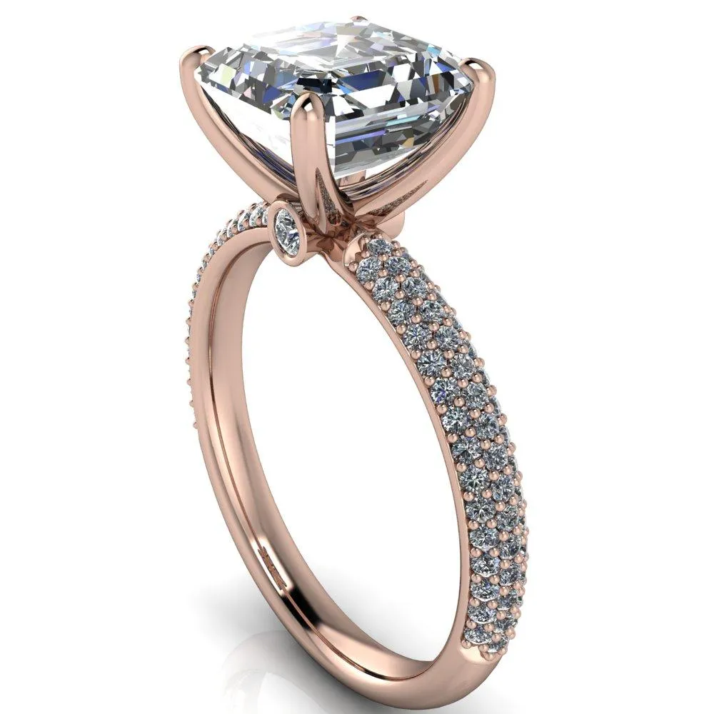 Moreaux Asscher Moissanite 4 Prong Half-Round Shank Engagement Ring