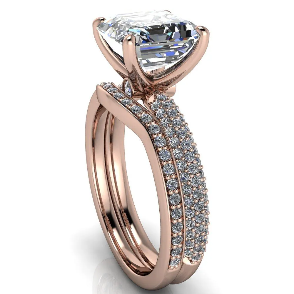 Moreaux Asscher Moissanite 4 Prong Half-Round Shank Engagement Ring