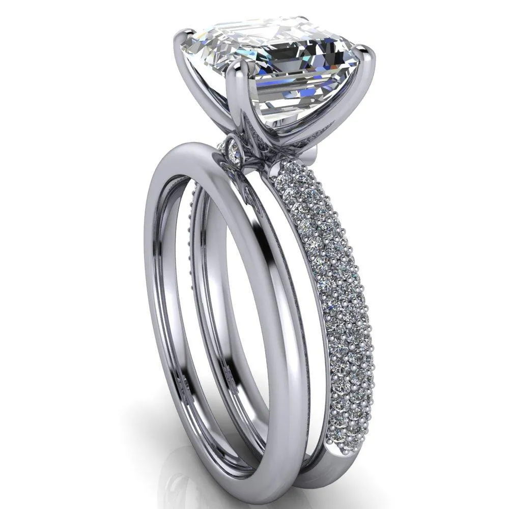 Moreaux Asscher Moissanite 4 Prong Half-Round Shank Engagement Ring
