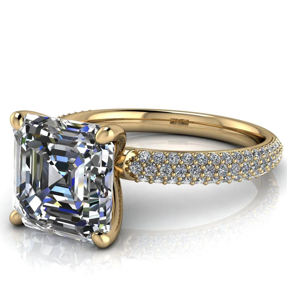 Moreaux Asscher Moissanite 4 Prong Half-Round Shank Engagement Ring