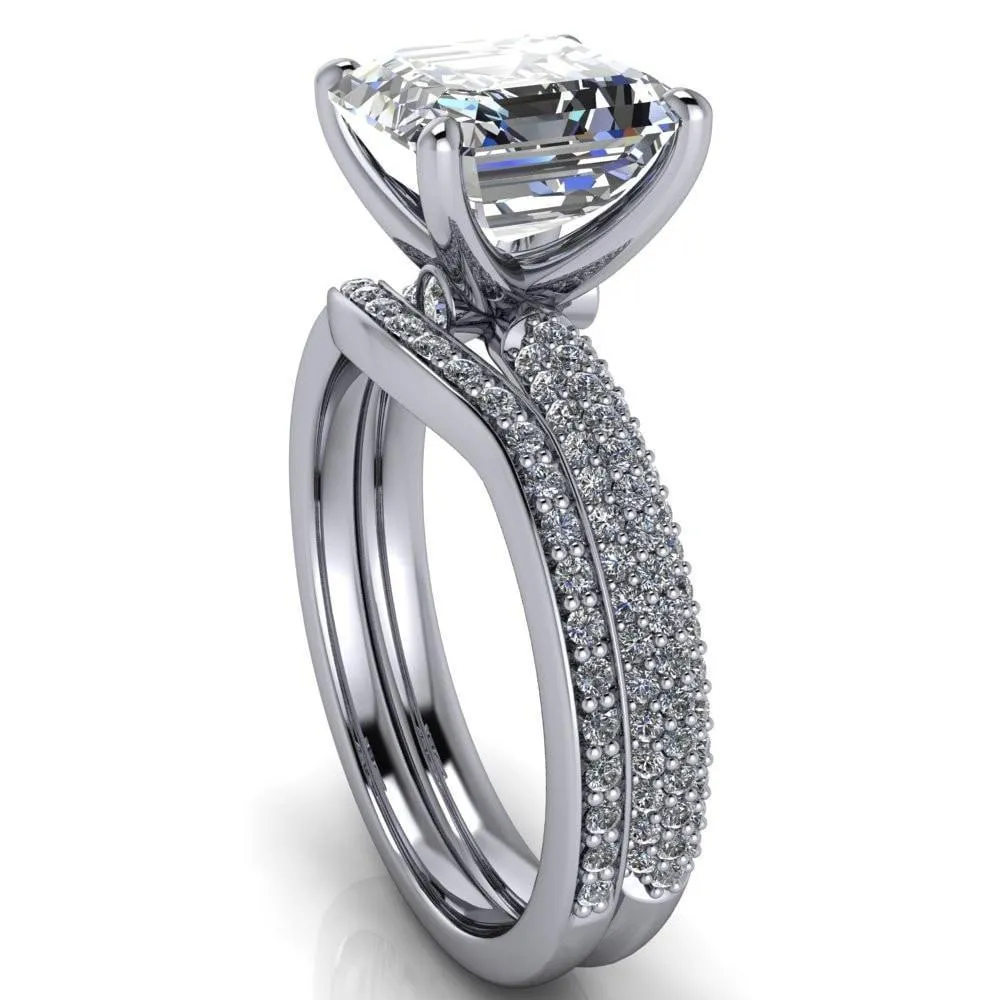 Moreaux Asscher Moissanite 4 Prong Half-Round Shank Engagement Ring