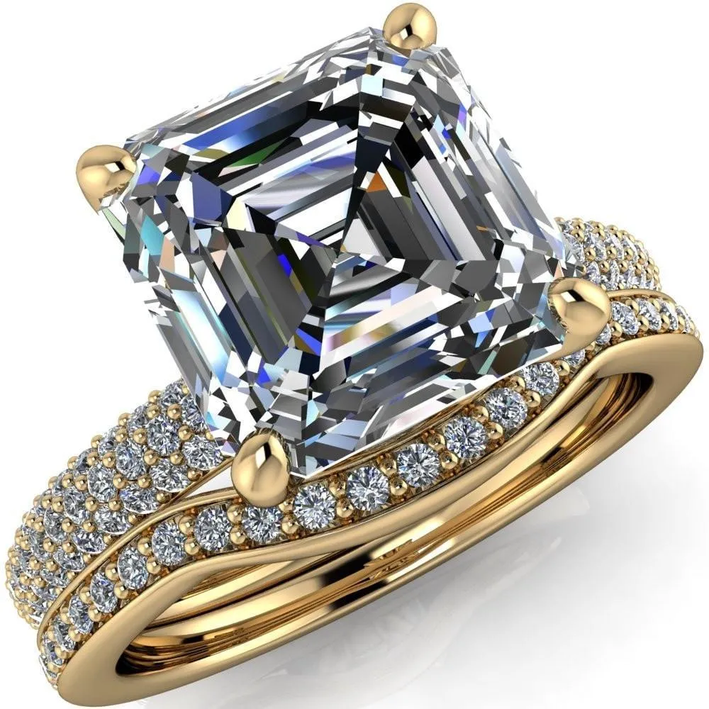 Moreaux Asscher Moissanite 4 Prong Half-Round Shank Engagement Ring