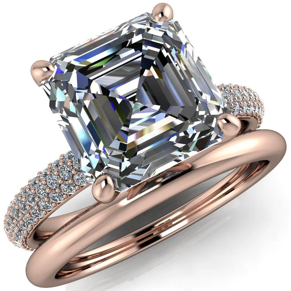 Moreaux Asscher Moissanite 4 Prong Half-Round Shank Engagement Ring