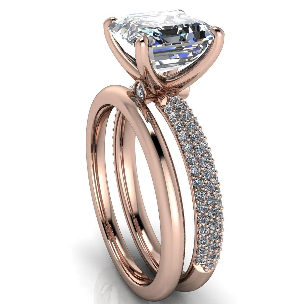 Moreaux Asscher Moissanite 4 Prong Half-Round Shank Engagement Ring