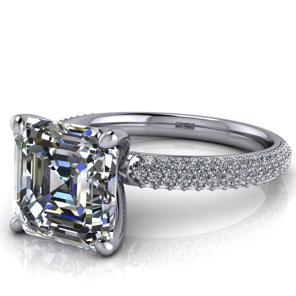 Moreaux Asscher Moissanite 4 Prong Half-Round Shank Engagement Ring