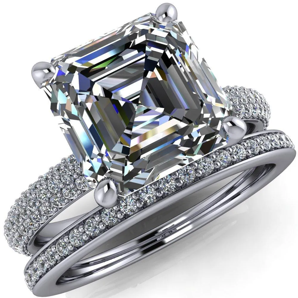 Moreaux Asscher Moissanite 4 Prong Half-Round Shank Engagement Ring