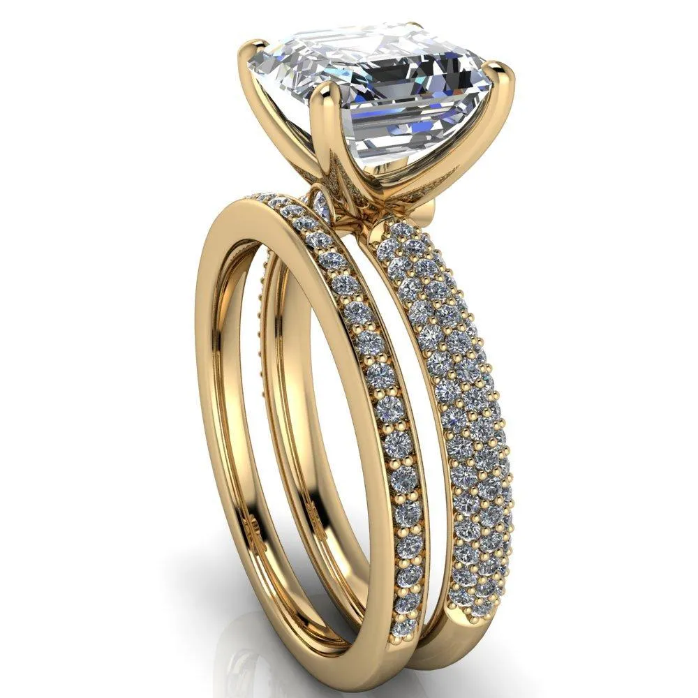 Moreaux Asscher Moissanite 4 Prong Half-Round Shank Engagement Ring