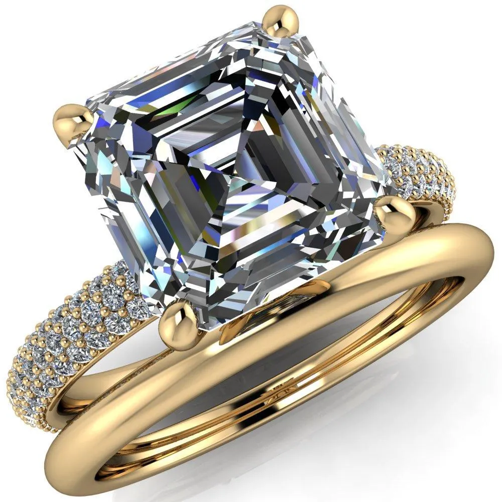 Moreaux Asscher Moissanite 4 Prong Half-Round Shank Engagement Ring