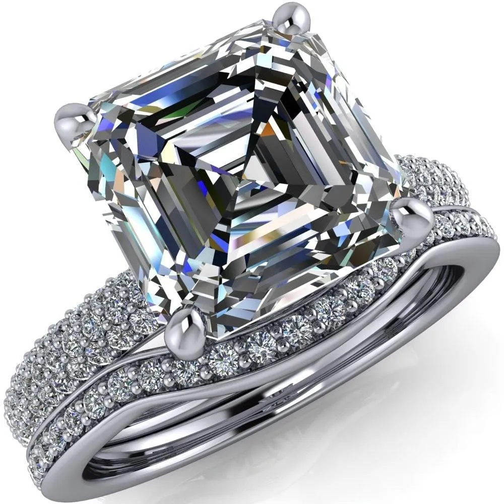 Moreaux Asscher Moissanite 4 Prong Half-Round Shank Engagement Ring