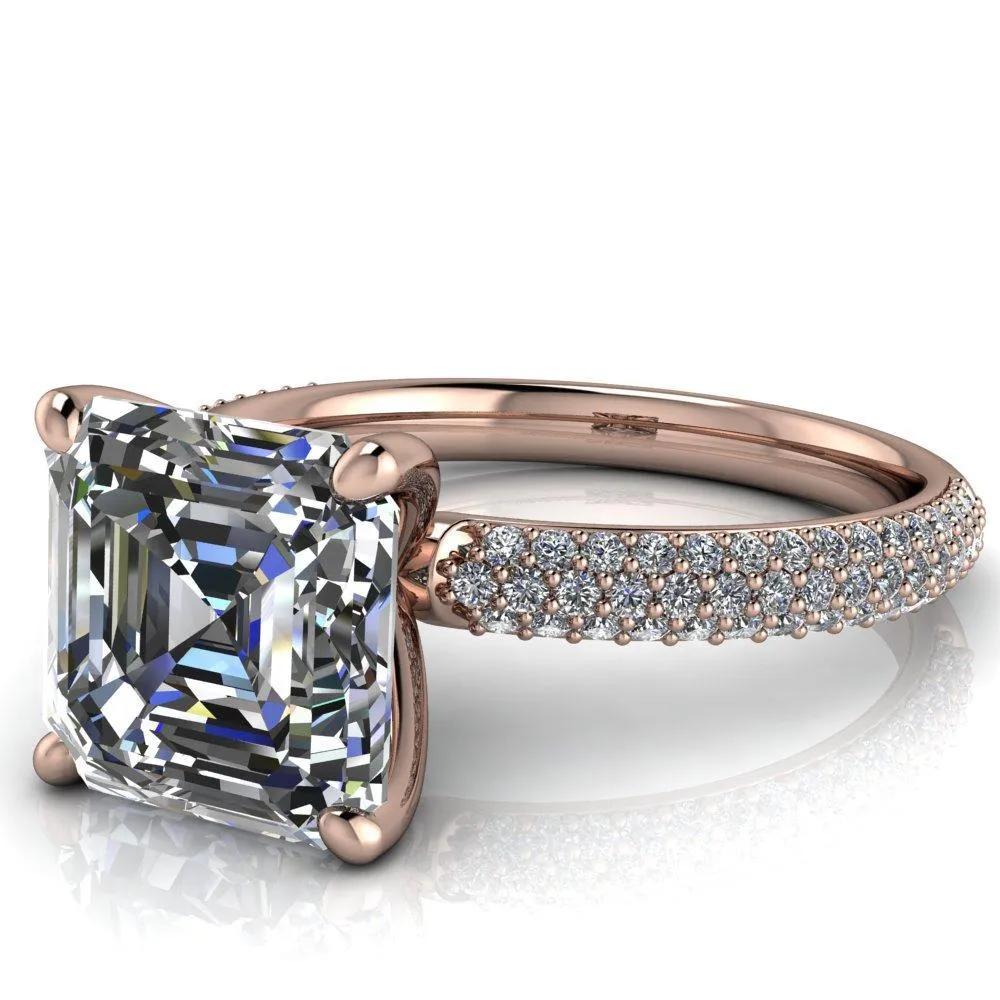 Moreaux Asscher Moissanite 4 Prong Half-Round Shank Engagement Ring