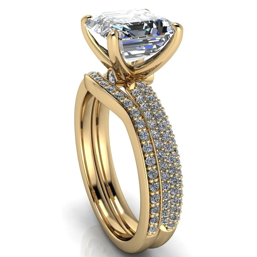 Moreaux Asscher Moissanite 4 Prong Half-Round Shank Engagement Ring