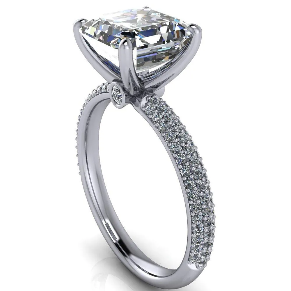 Moreaux Asscher Moissanite 4 Prong Half-Round Shank Engagement Ring