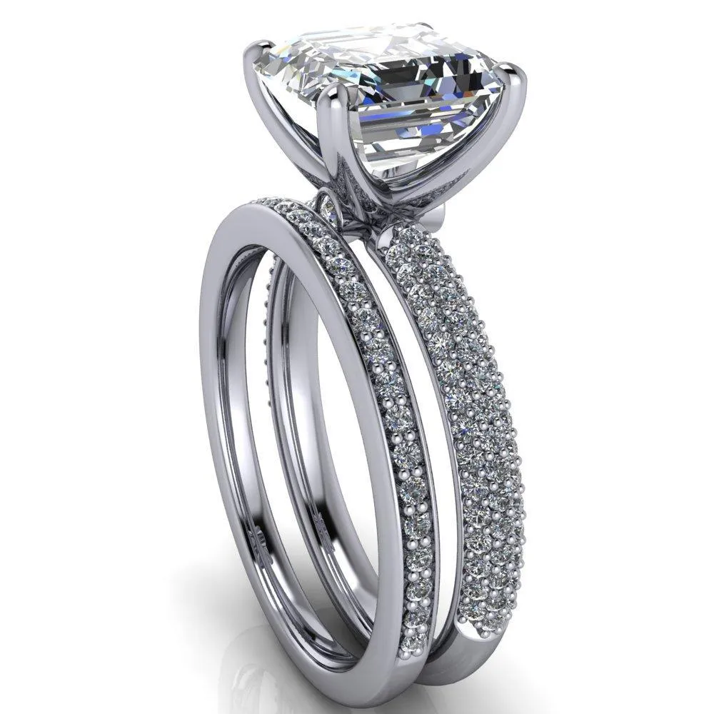 Moreaux Asscher Moissanite 4 Prong Half-Round Shank Engagement Ring