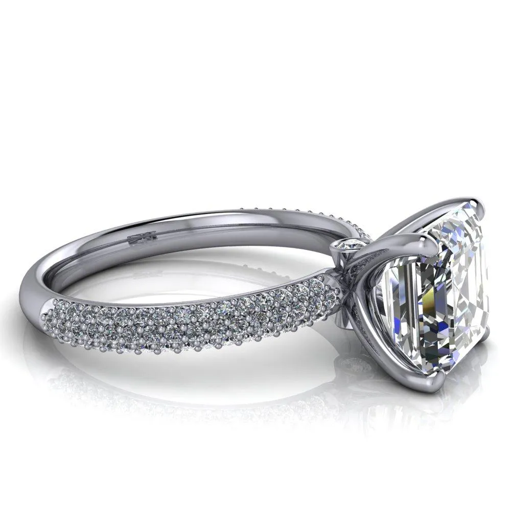 Moreaux Asscher Moissanite 4 Prong Half-Round Shank Engagement Ring