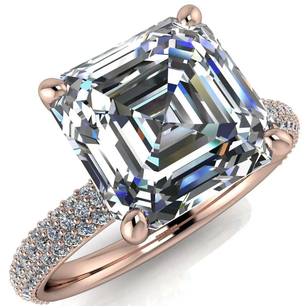 Moreaux Asscher Moissanite 4 Prong Half-Round Shank Engagement Ring