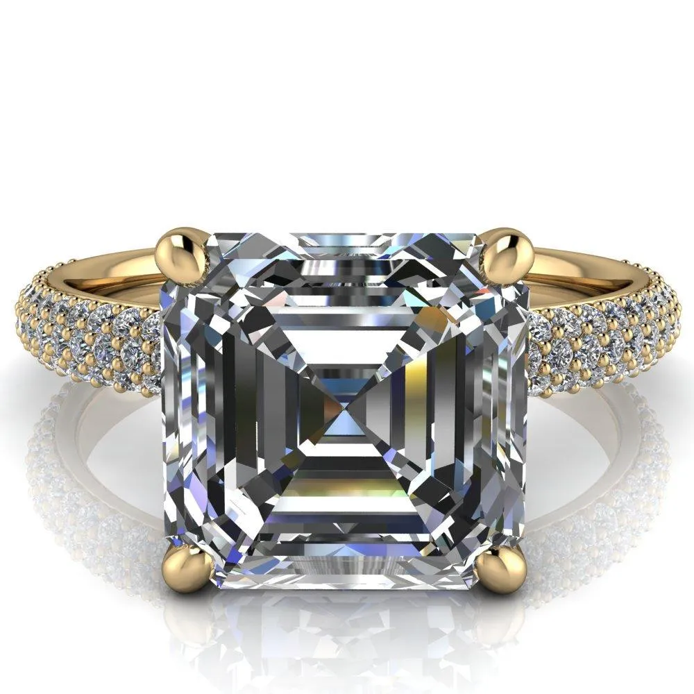 Moreaux Asscher Moissanite 4 Prong Half-Round Shank Engagement Ring