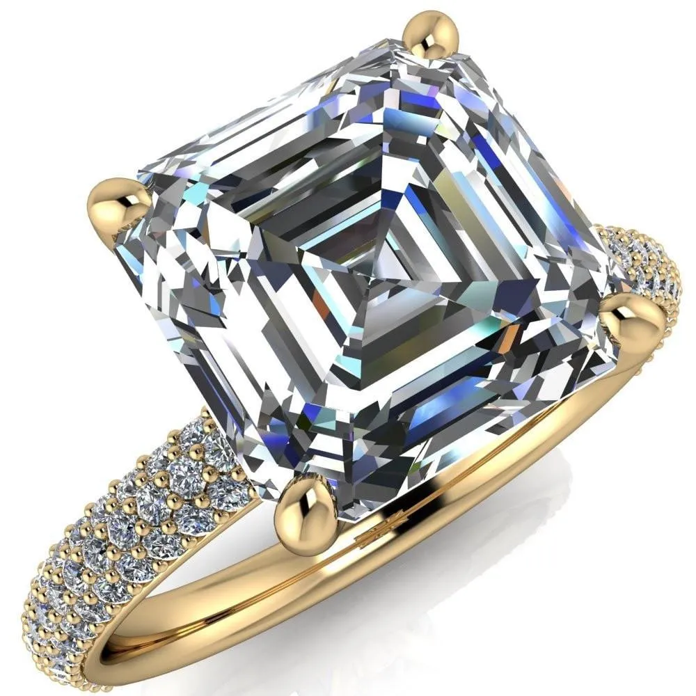 Moreaux Asscher Moissanite 4 Prong Half-Round Shank Engagement Ring