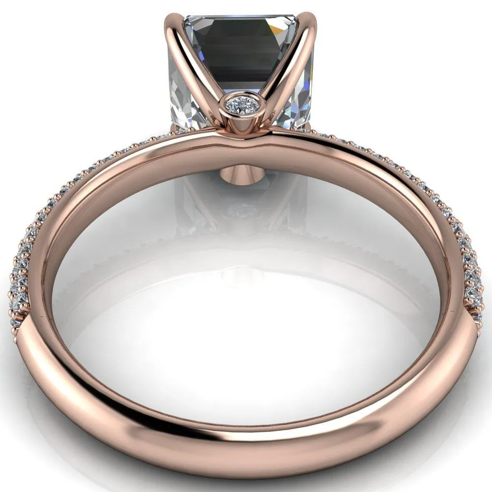 Moreaux Asscher Moissanite 4 Prong Half-Round Shank Engagement Ring