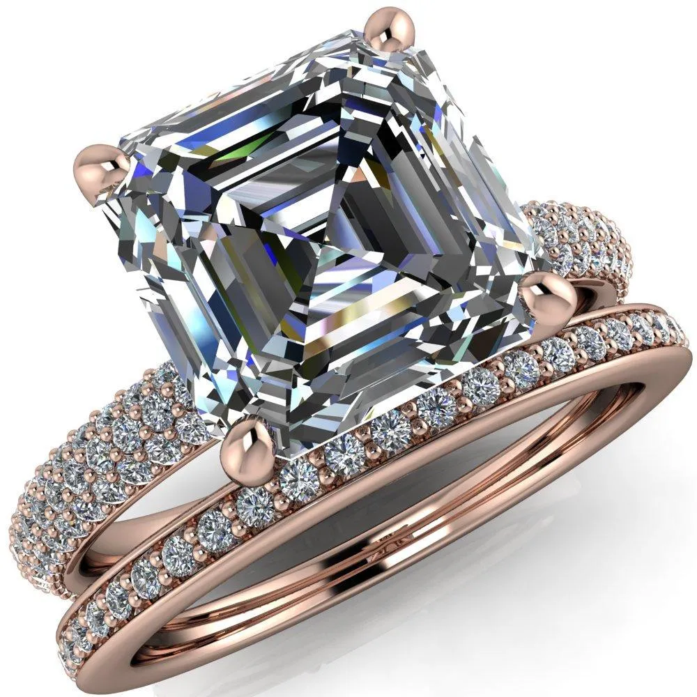 Moreaux Asscher Moissanite 4 Prong Half-Round Shank Engagement Ring