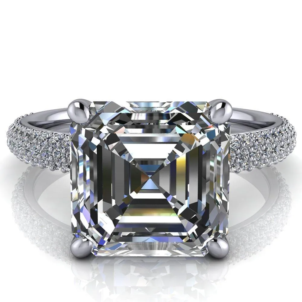 Moreaux Asscher Moissanite 4 Prong Half-Round Shank Engagement Ring