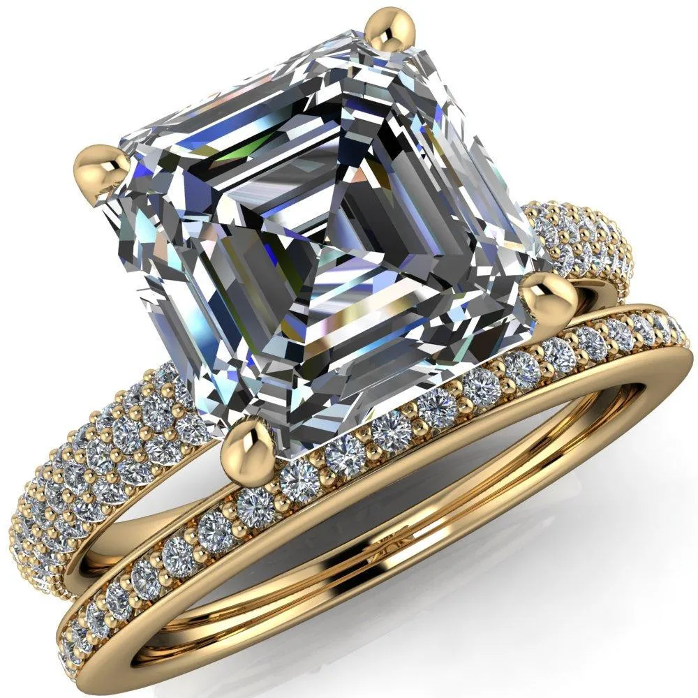 Moreaux Asscher Moissanite 4 Prong Half-Round Shank Engagement Ring