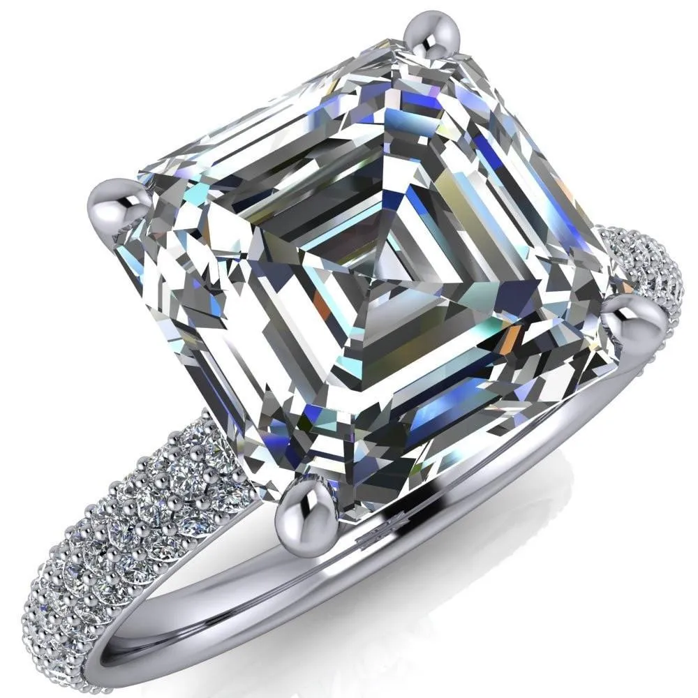Moreaux Asscher Moissanite 4 Prong Half-Round Shank Engagement Ring