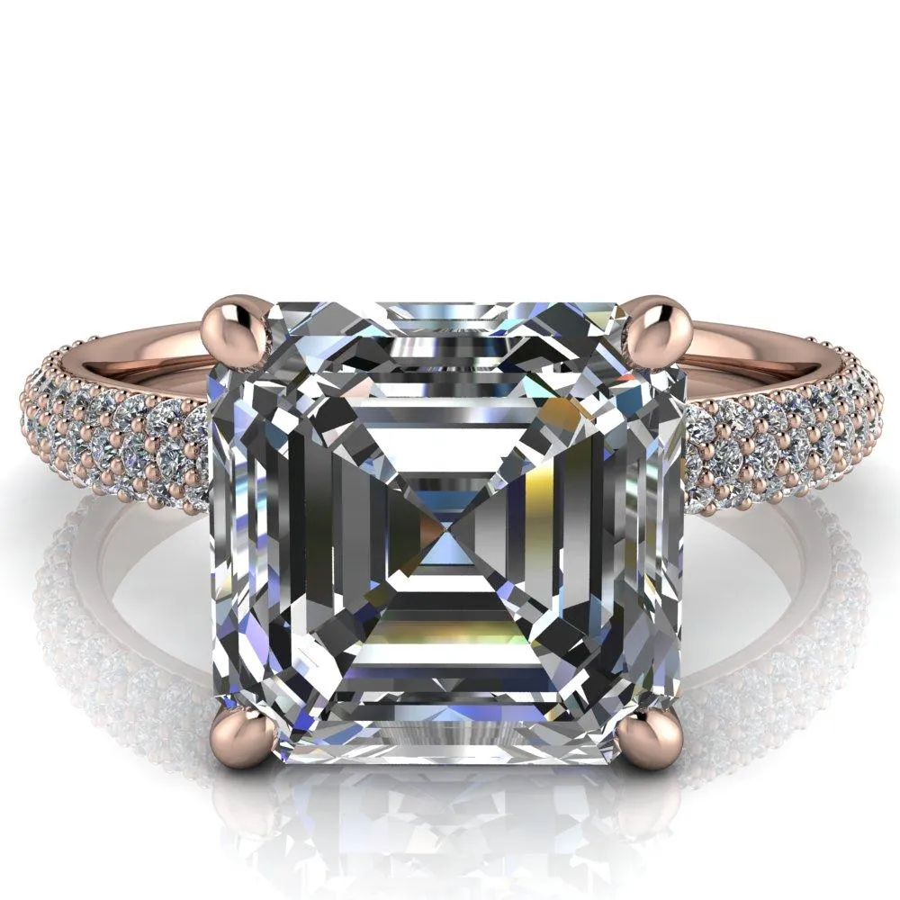 Moreaux Asscher Moissanite 4 Prong Half-Round Shank Engagement Ring
