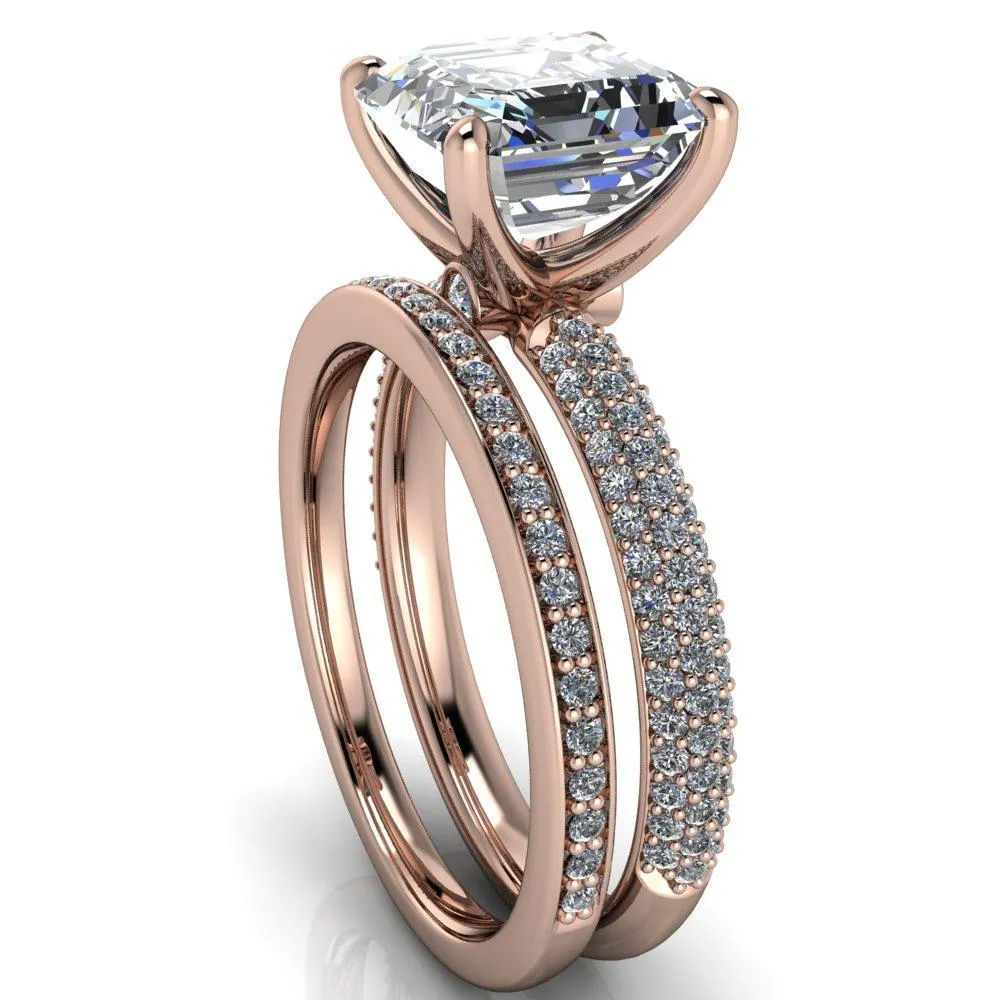 Moreaux Asscher Moissanite 4 Prong Half-Round Shank Engagement Ring