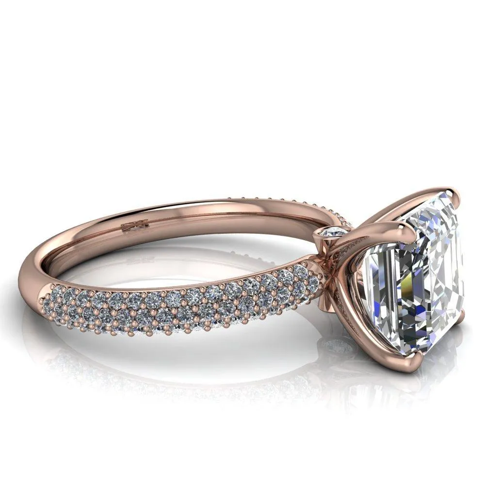 Moreaux Asscher Moissanite 4 Prong Half-Round Shank Engagement Ring