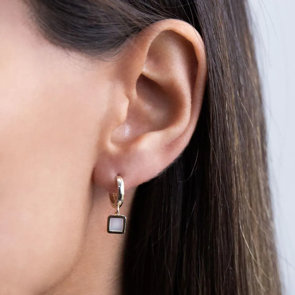 Mother of Pearl Square Huggie Earring 14K
