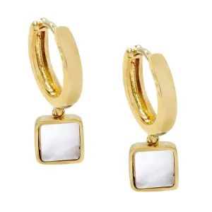 Mother of Pearl Square Huggie Earring 14K