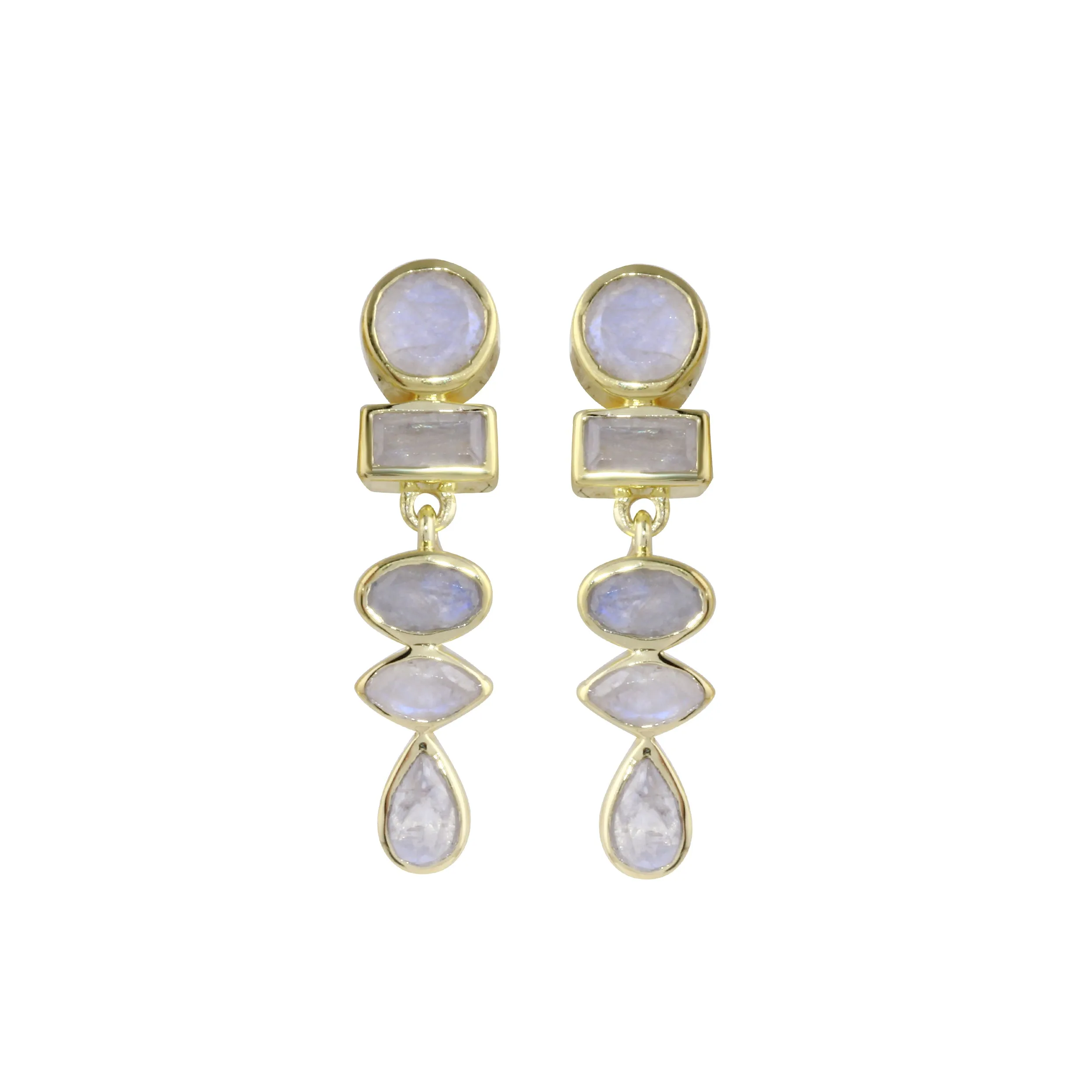 Multi Shape Gemstone Drop Stud Earrings