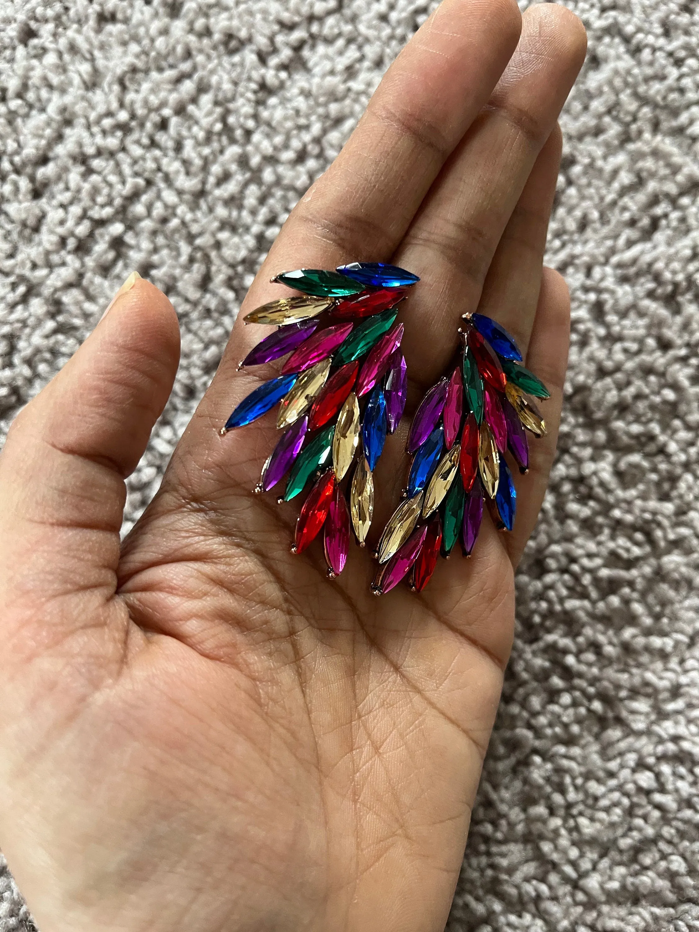 Multicolor earrings , large stud earrings , large multicolored earrings , iridescent earrings , rainbow earrings. , large purple red green