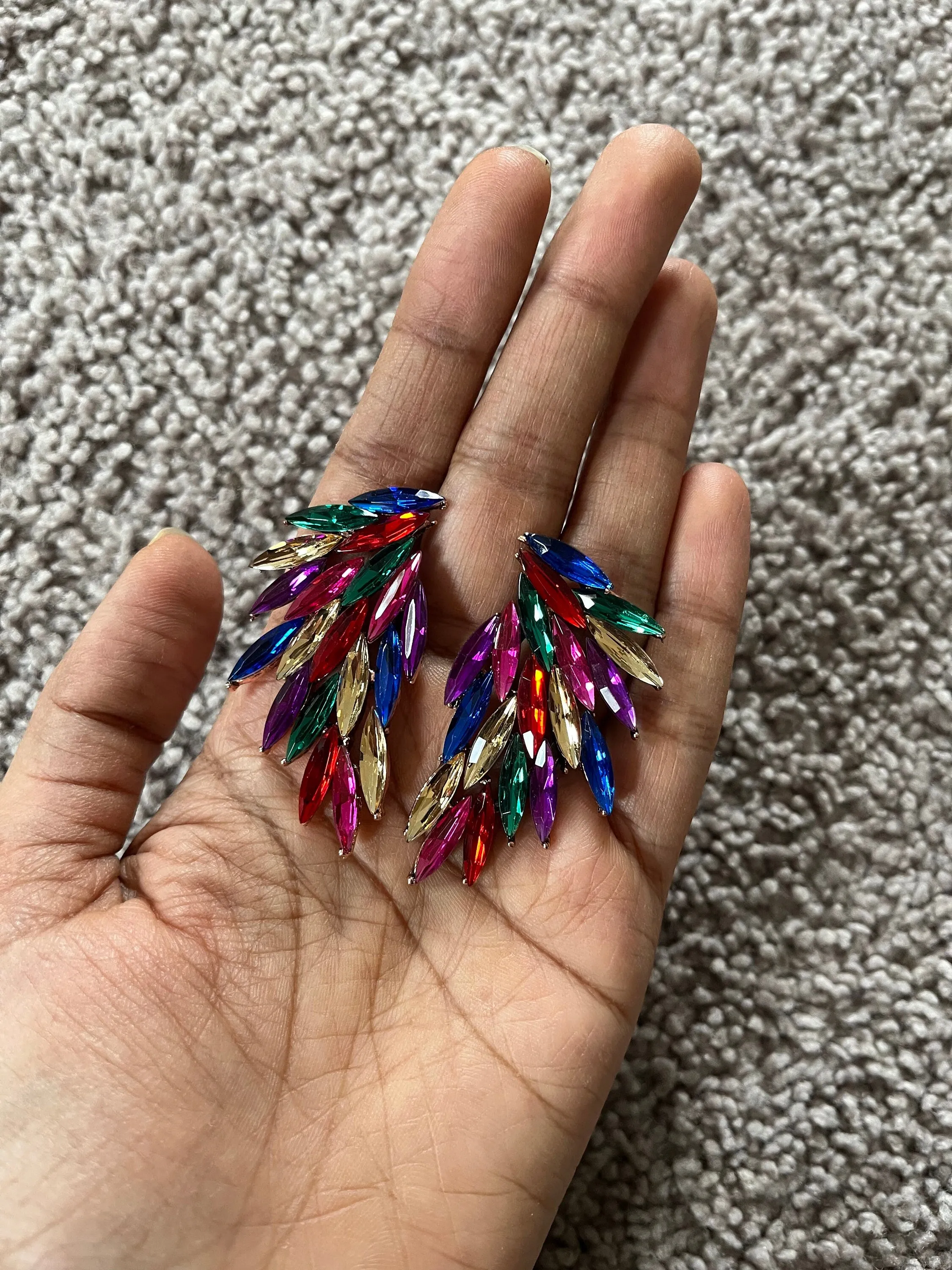 Multicolor earrings , large stud earrings , large multicolored earrings , iridescent earrings , rainbow earrings. , large purple red green