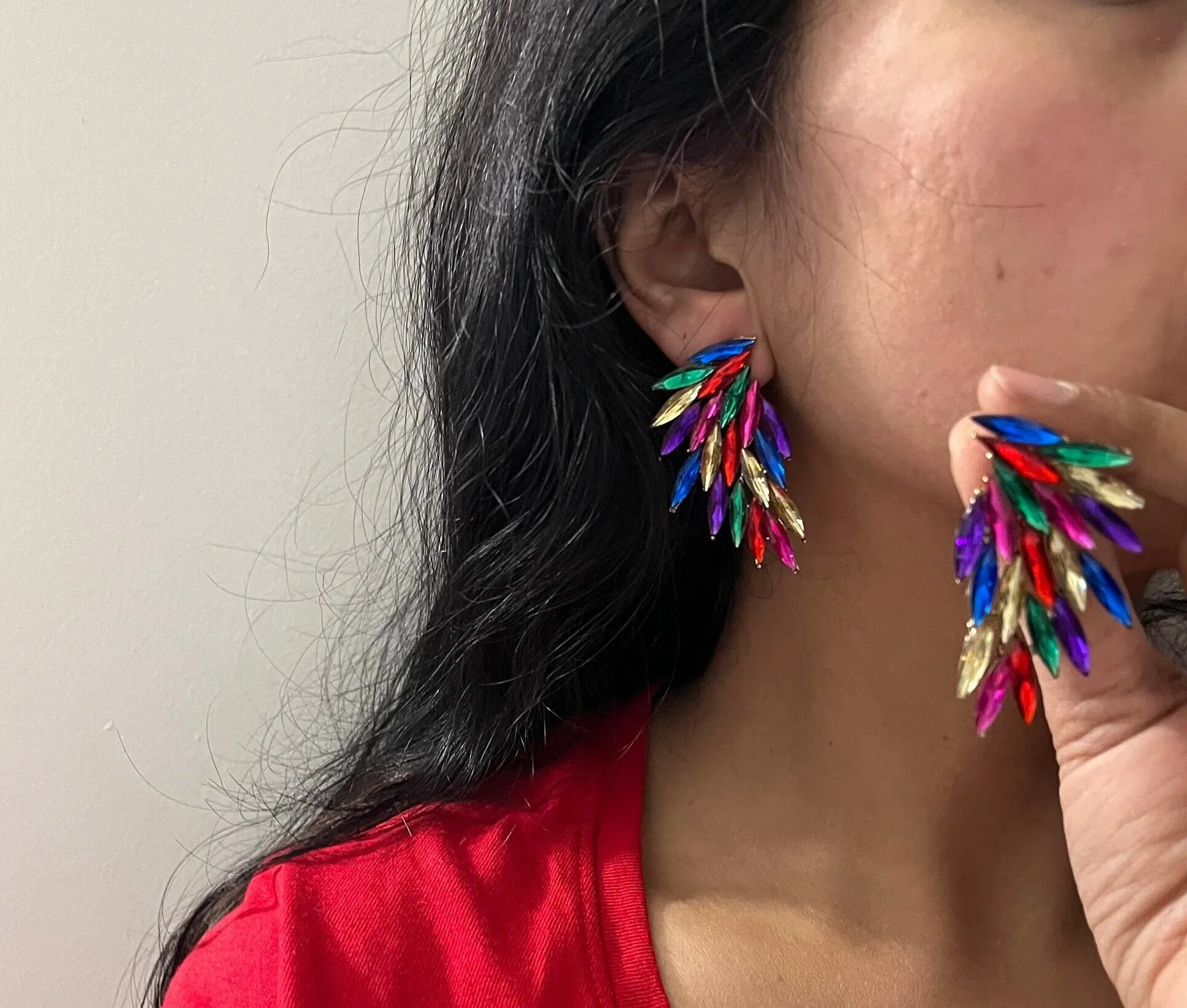 Multicolor earrings , large stud earrings , large multicolored earrings , iridescent earrings , rainbow earrings. , large purple red green