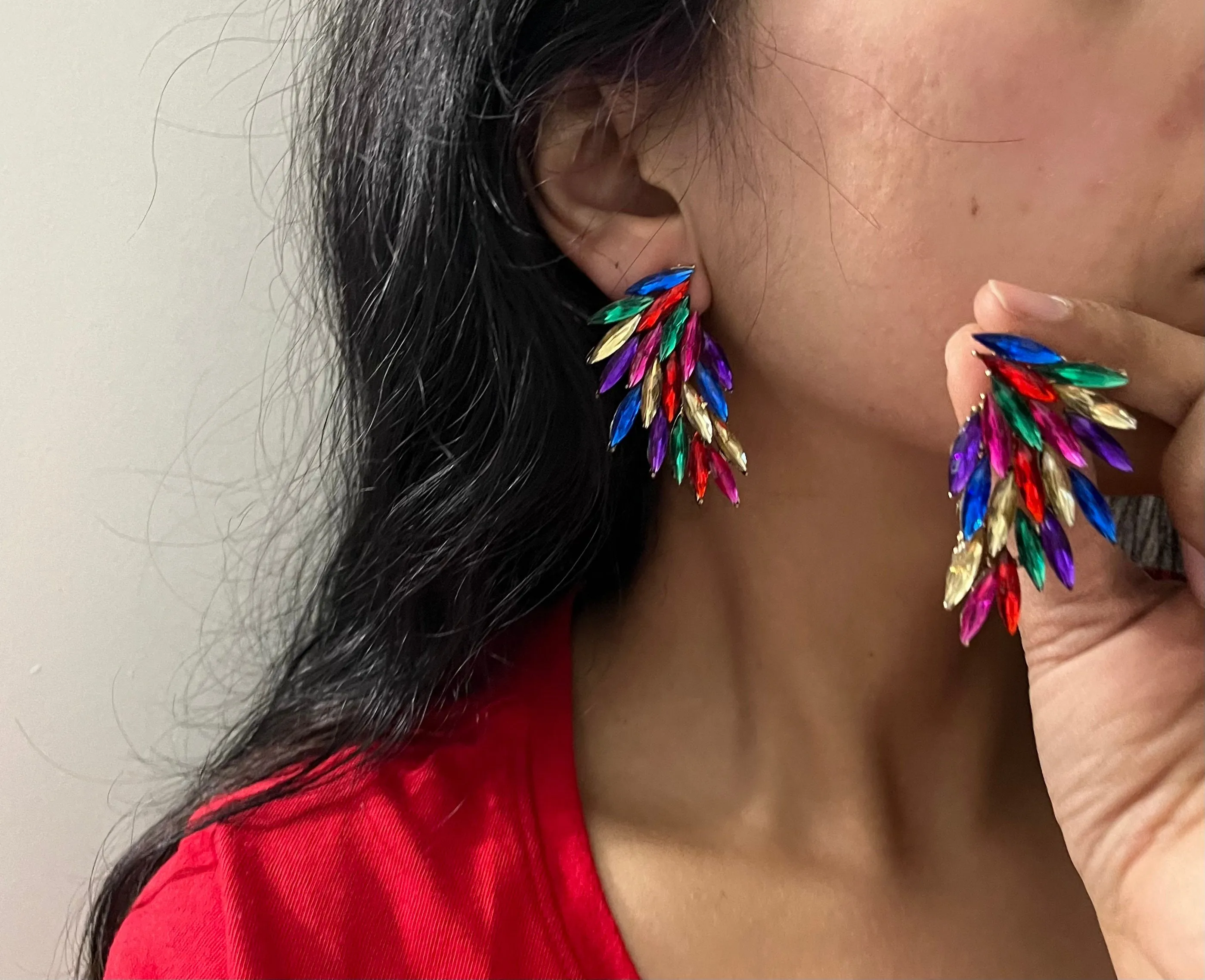 Multicolor earrings , large stud earrings , large multicolored earrings , iridescent earrings , rainbow earrings. , large purple red green