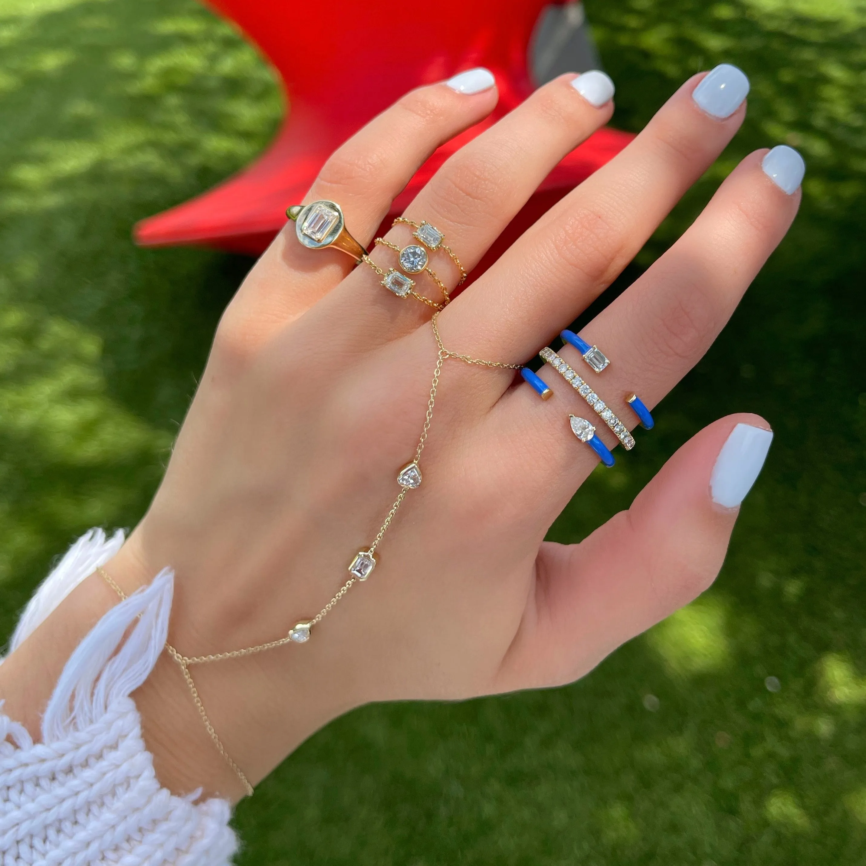 Multiple Fancy Shape Bezels Hand Chain Bracelet