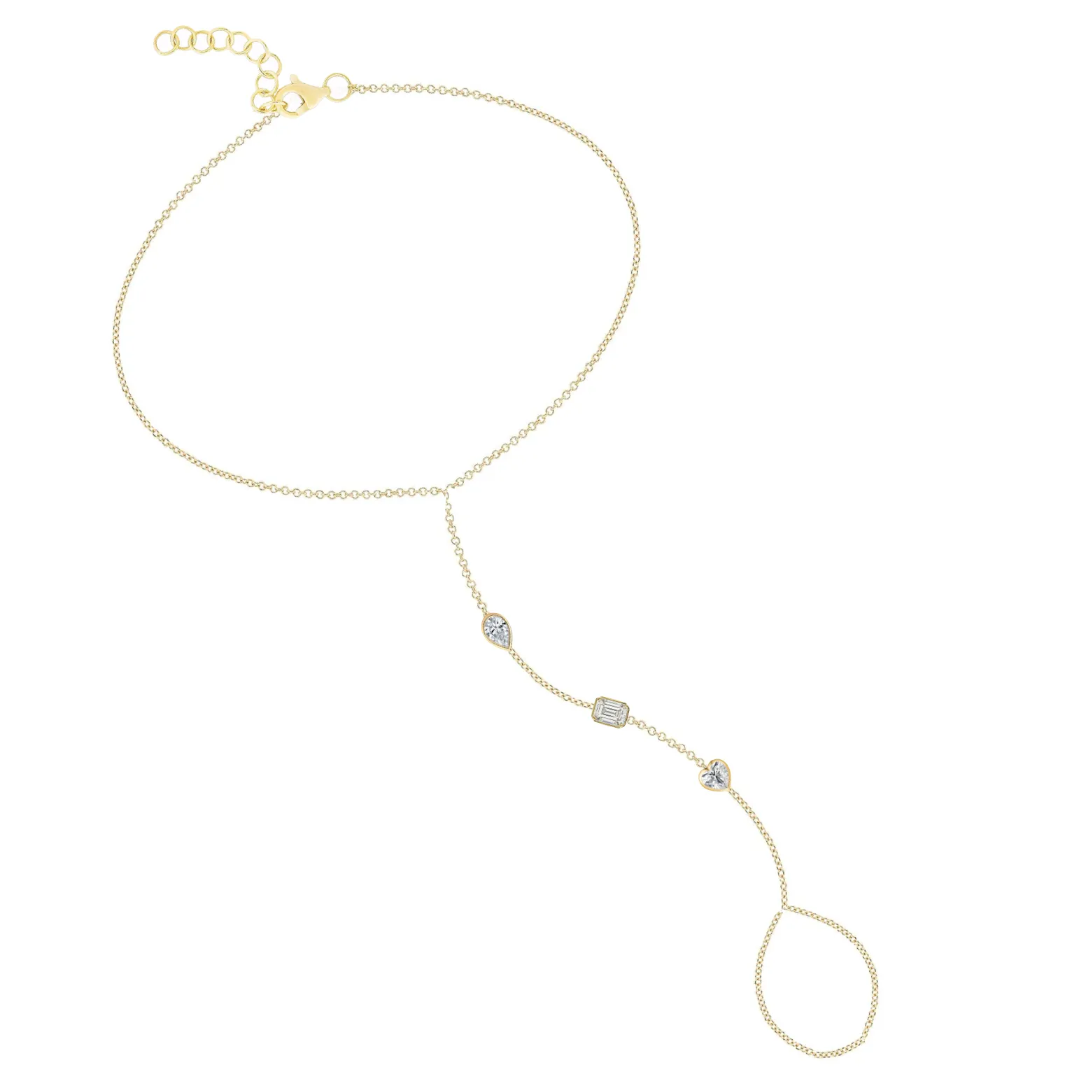 Multiple Fancy Shape Bezels Hand Chain Bracelet