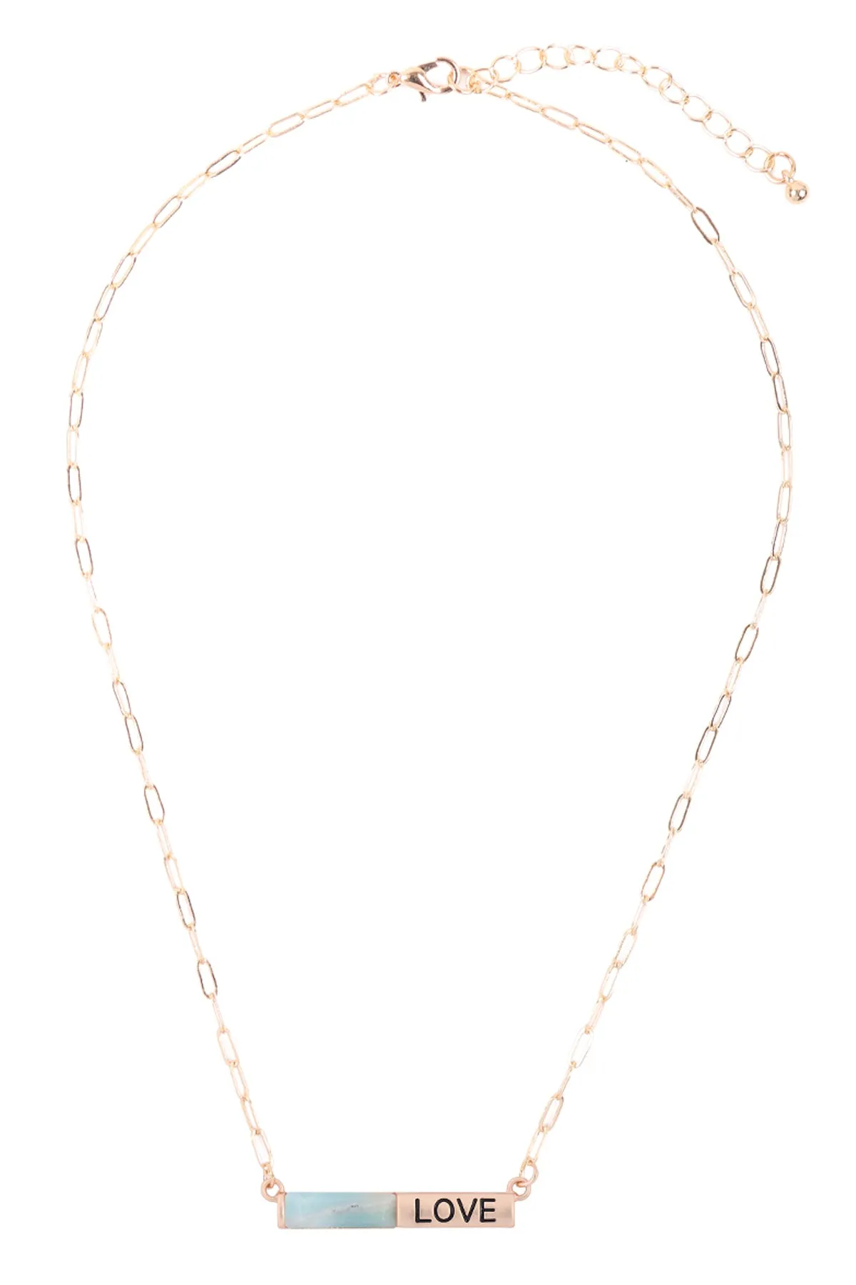MYE1439 - "LOVE" HALF NATURAL STONE HALF METAL NECKLACE