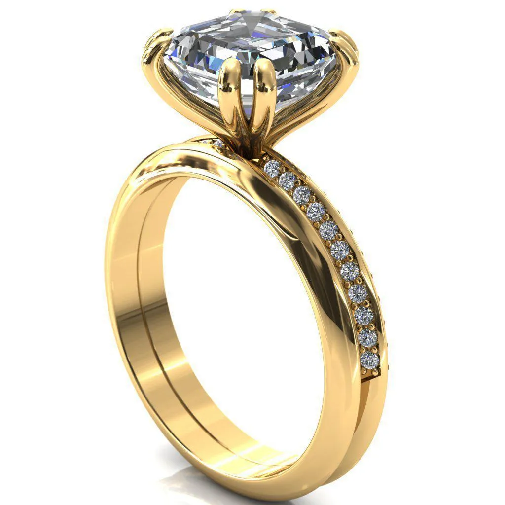 Nancy Asscher Moissanite 4 Double Prong 1/2 Eternity Diamond Knife Shank Accent Engagement Ring