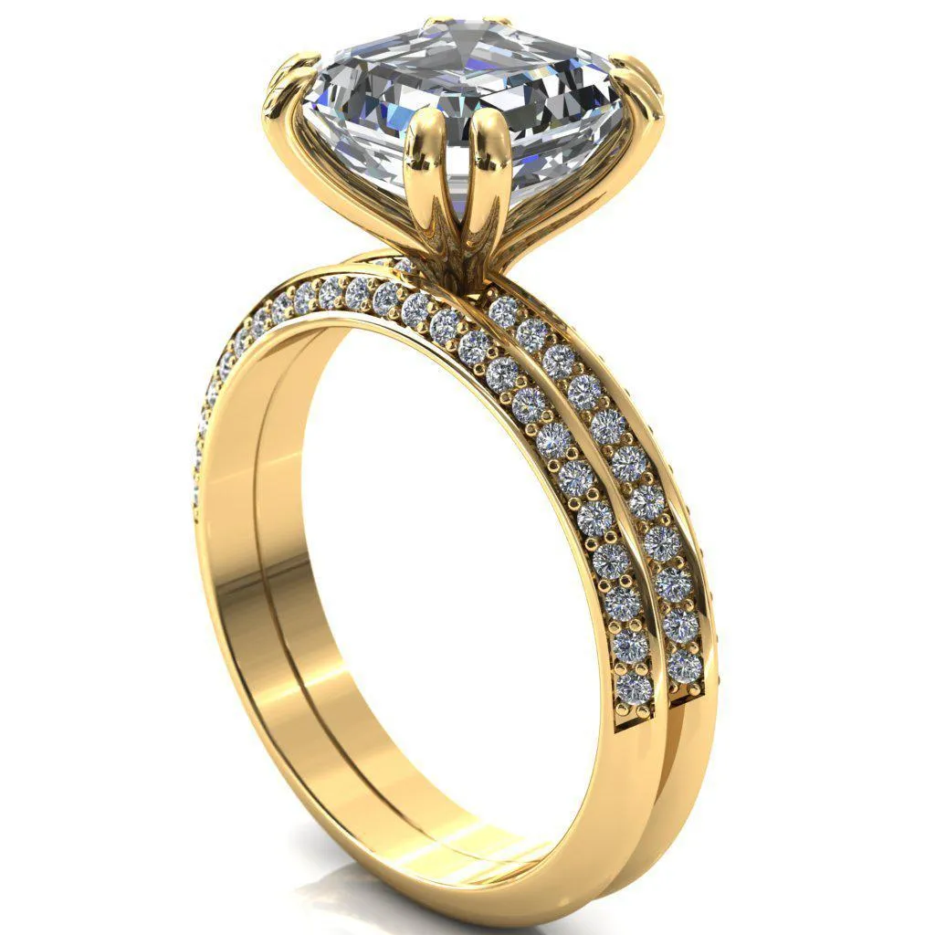 Nancy Asscher Moissanite 4 Double Prong 1/2 Eternity Diamond Knife Shank Accent Engagement Ring