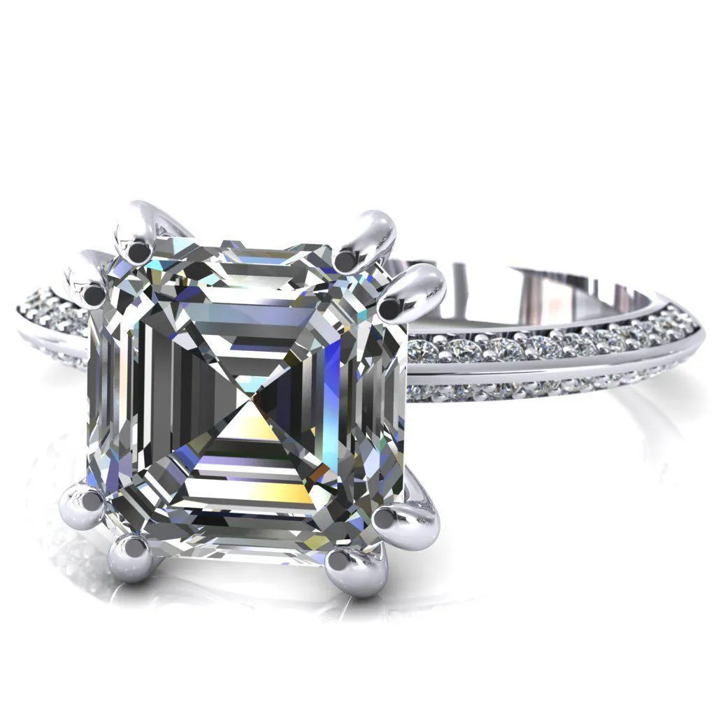 Nancy Asscher Moissanite 4 Double Prong 1/2 Eternity Diamond Knife Shank Accent Engagement Ring