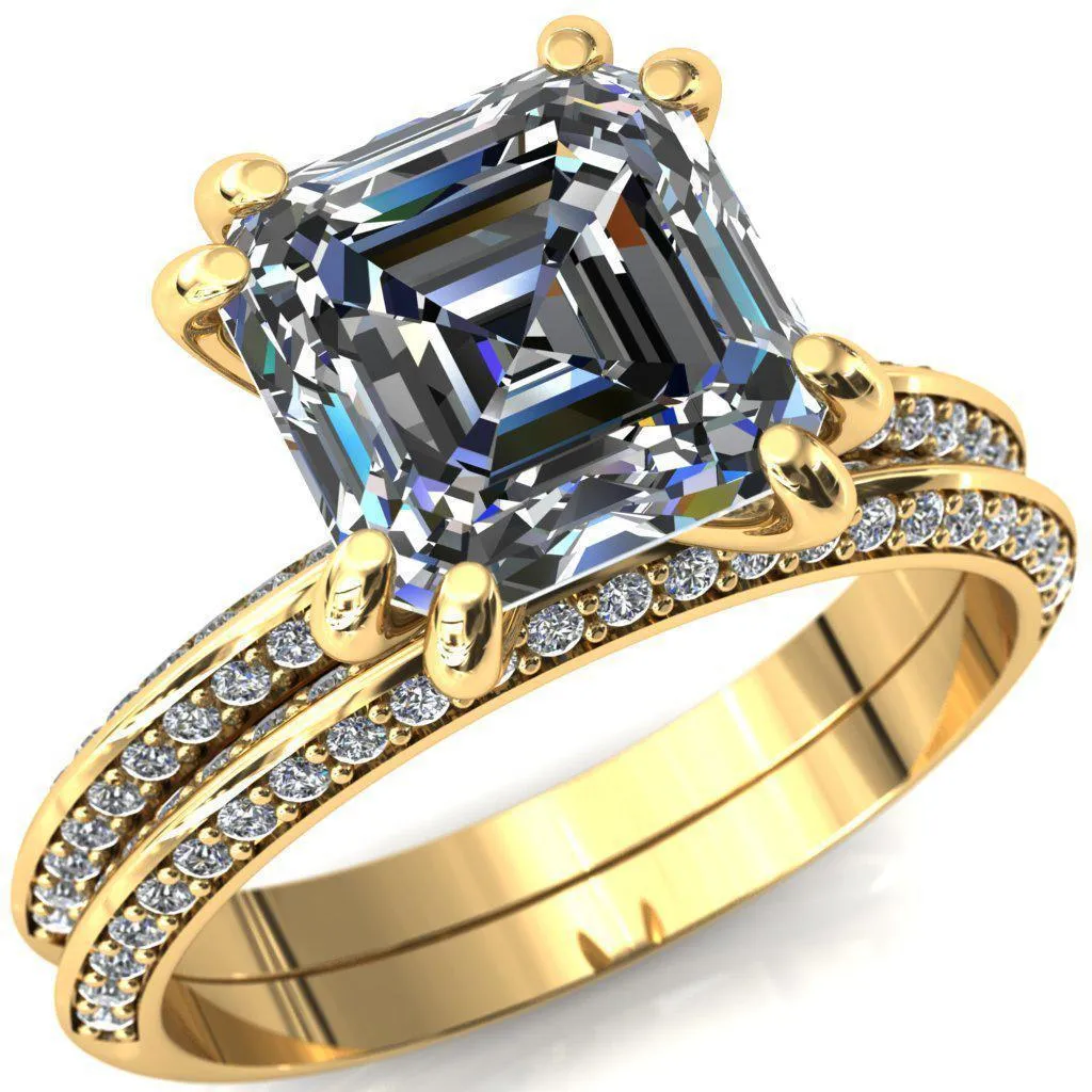 Nancy Asscher Moissanite 4 Double Prong 1/2 Eternity Diamond Knife Shank Accent Engagement Ring