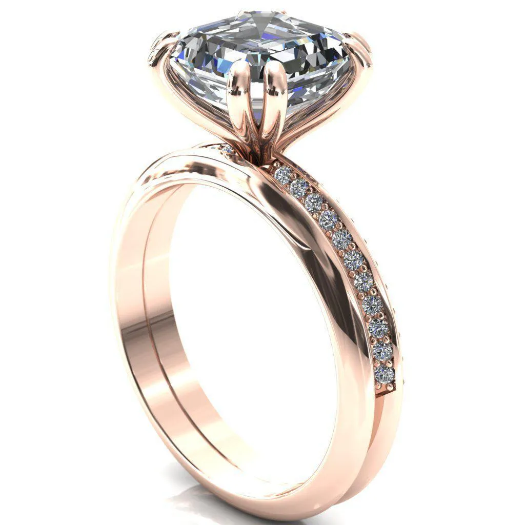 Nancy Asscher Moissanite 4 Double Prong 1/2 Eternity Diamond Knife Shank Accent Engagement Ring
