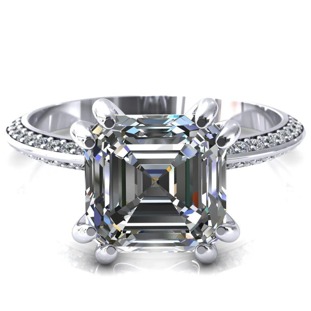 Nancy Asscher Moissanite 4 Double Prong 1/2 Eternity Diamond Knife Shank Accent Engagement Ring