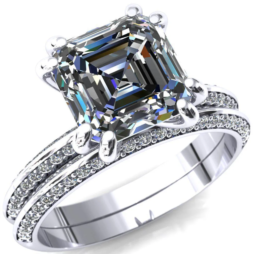 Nancy Asscher Moissanite 4 Double Prong 1/2 Eternity Diamond Knife Shank Accent Engagement Ring