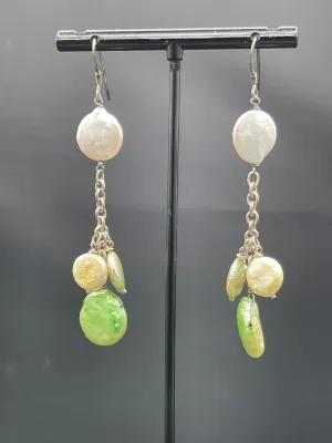 Natural Freshwater Coin Pearl Sterling Silver Dangle Earrings