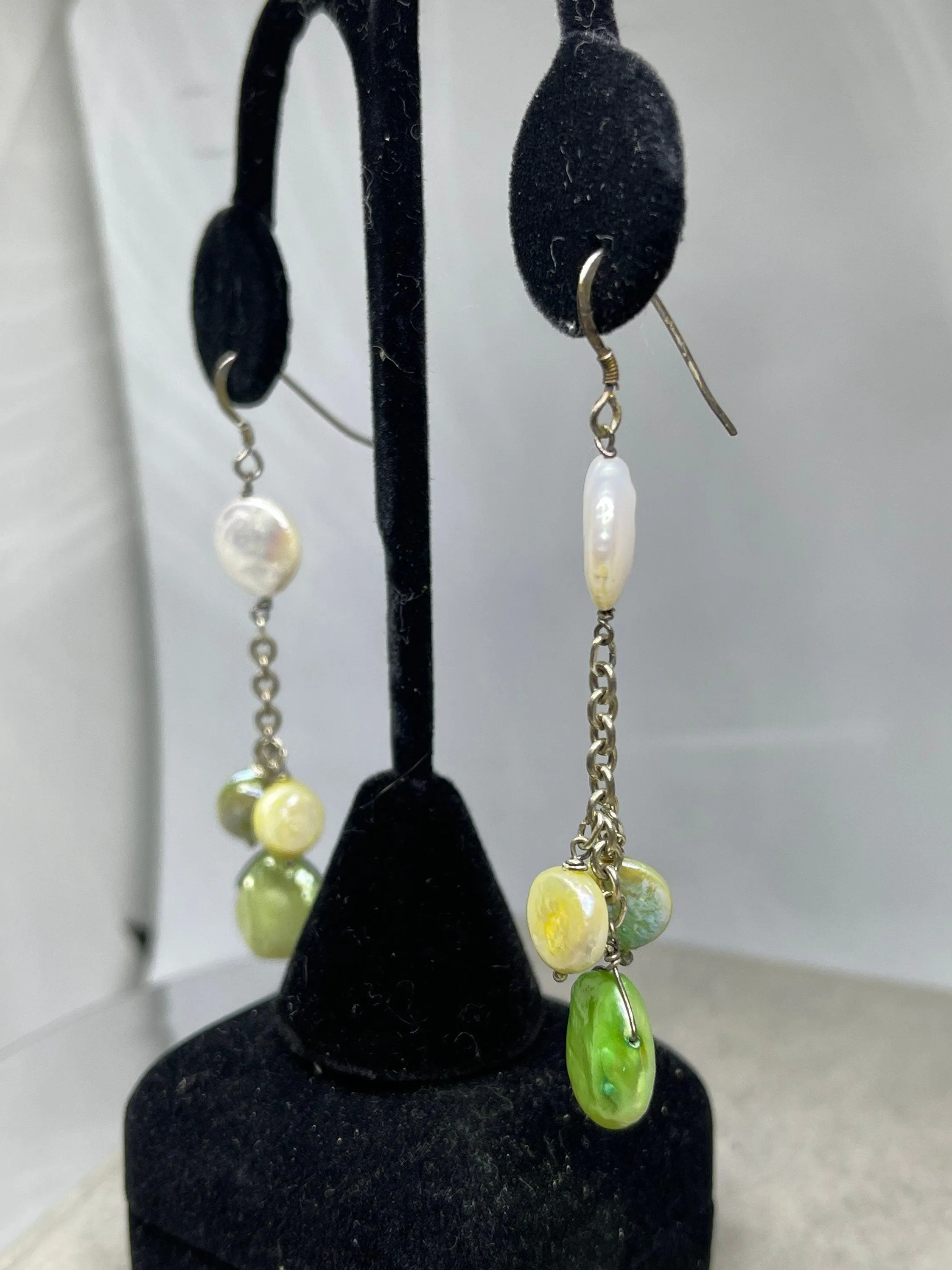 Natural Freshwater Coin Pearl Sterling Silver Dangle Earrings